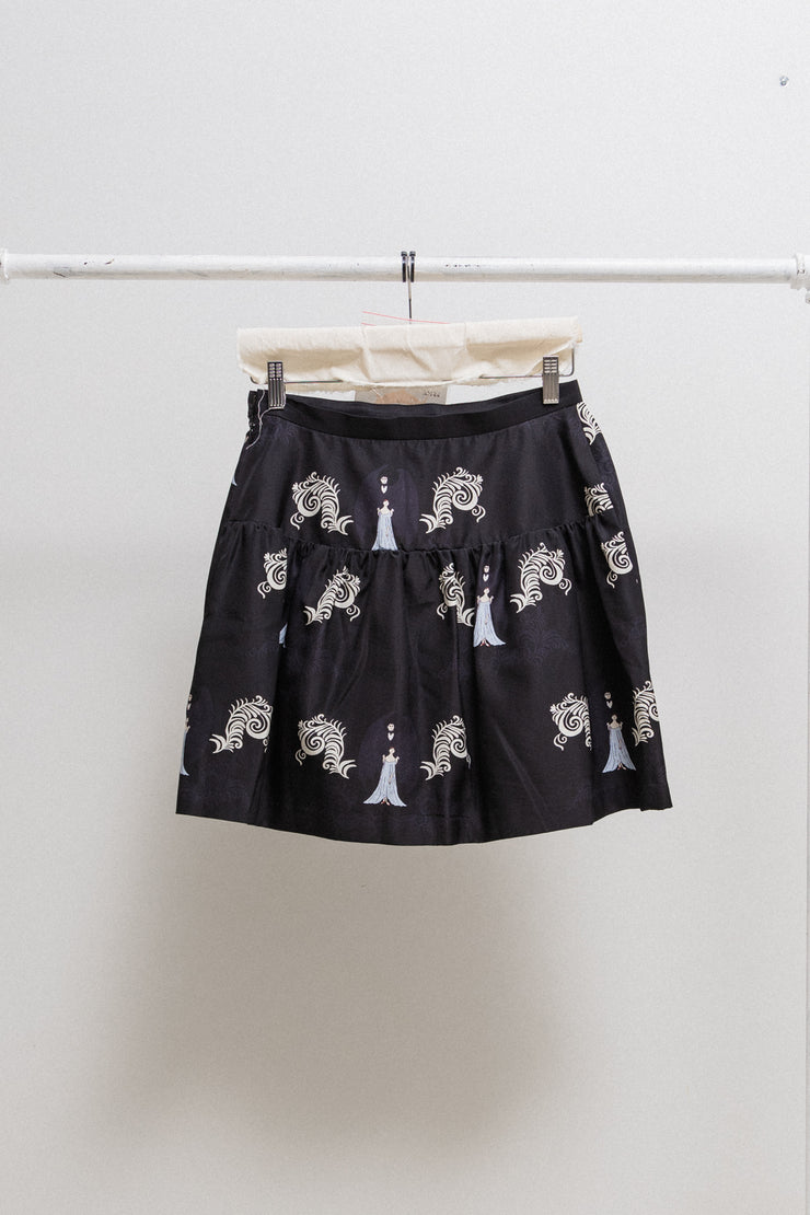 UNDERCOVER -  SS20 Silk mini skirt with Edward Gorey’s Dracula illustration