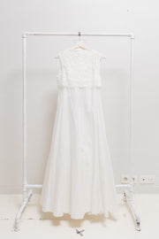 MARC LE BIHAN - Maxi cotton dress with upper lace layer and raw cut edges