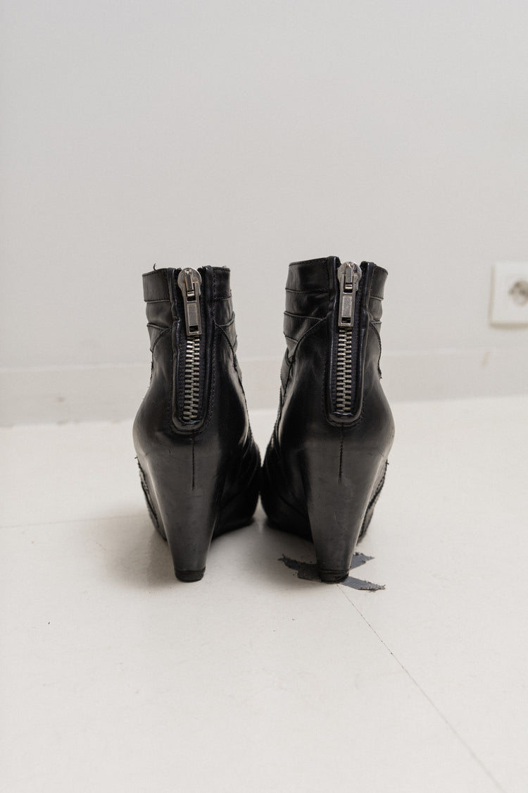 RICK OWENS - « Mummy » wedge heel leather boots (probably