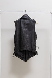 YASUYUKI ISHII -Sleeveless leather jacket with lacing details