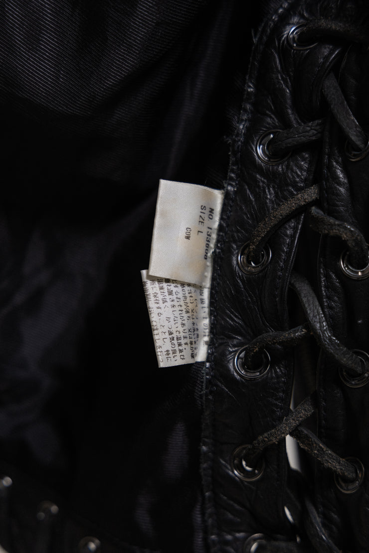 YASUYUKI ISHII -Sleeveless leather jacket with lacing details