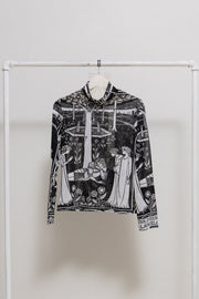 YOHJI YAMAMOTO - FW03 "How Four Queens Found Launcelot Sleeping" High neck illustrated mesh top (runway)