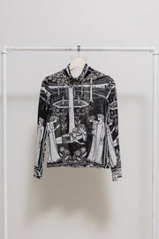 YOHJI YAMAMOTO - FW03 "How Four Queens Found Launcelot Sleeping" High neck illustrated mesh top (runway)