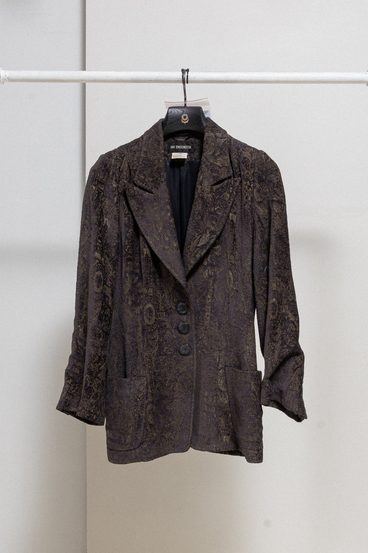 ANN DEMEULEMEESTER - FW94 Brocade patterned jacket with metallic