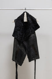 ANN DEMEULEMEESTER - 2010’s Leather and fur reversible jacket with zipper panels and belt