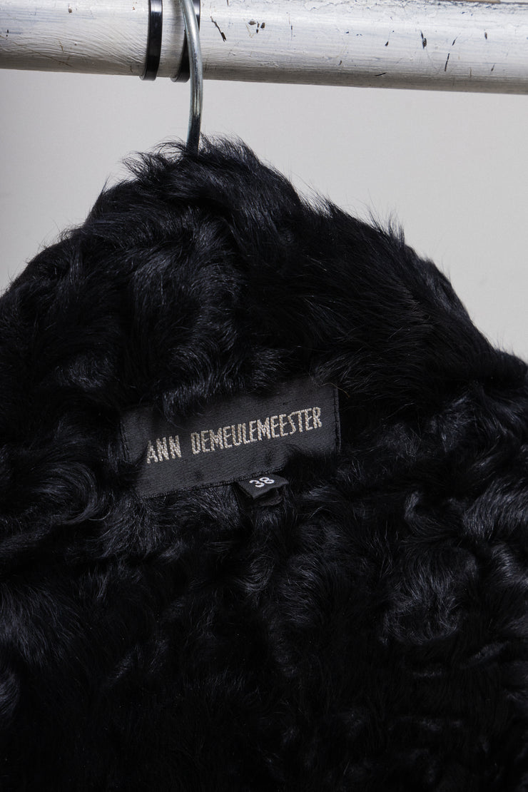 ANN DEMEULEMEESTER - 2010’s Leather and fur reversible jacket with zipper panels and belt