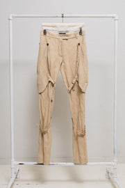 ANN DEMEULEMEESTER - FW04 Fleece wool pants with big buttoned pockets and leg straps (runway)