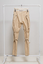 ANN DEMEULEMEESTER - FW04 Fleece wool pants with big buttoned pockets and leg straps (runway)