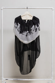 ANN DEMEULEMEESTER - FW07 Silk double layer cape/top with pattern inspired by Kara Walker and a strap closure (NWT)