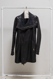 RICK OWENS - FW13 "PLINTH" High neck lamb leather coat with ribbed inner arms