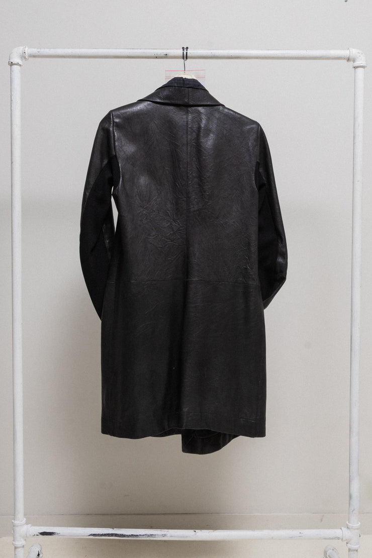 RICK OWENS - FW13 "PLINTH" High neck lamb leather coat with ribbed inner arms