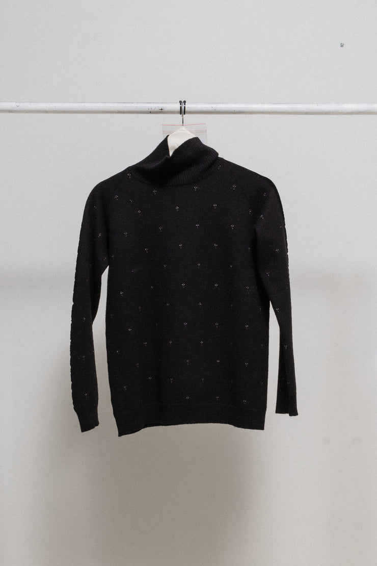 (Pre Sale) UNDERCOVER - FW02 “Witch’s cell division” Wool turtleneck with cross pattern and velvet piping