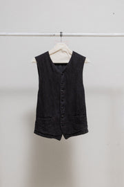 (Pre Sale) ISAMU KATAYAMA BACKLASH - Linen vest with poem lining and leather covered buttons