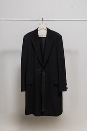 YOHJI YAMAMOTO Y'S FOR MEN - Early 00’s long wool coat with leather strap closure and cuff buttoning