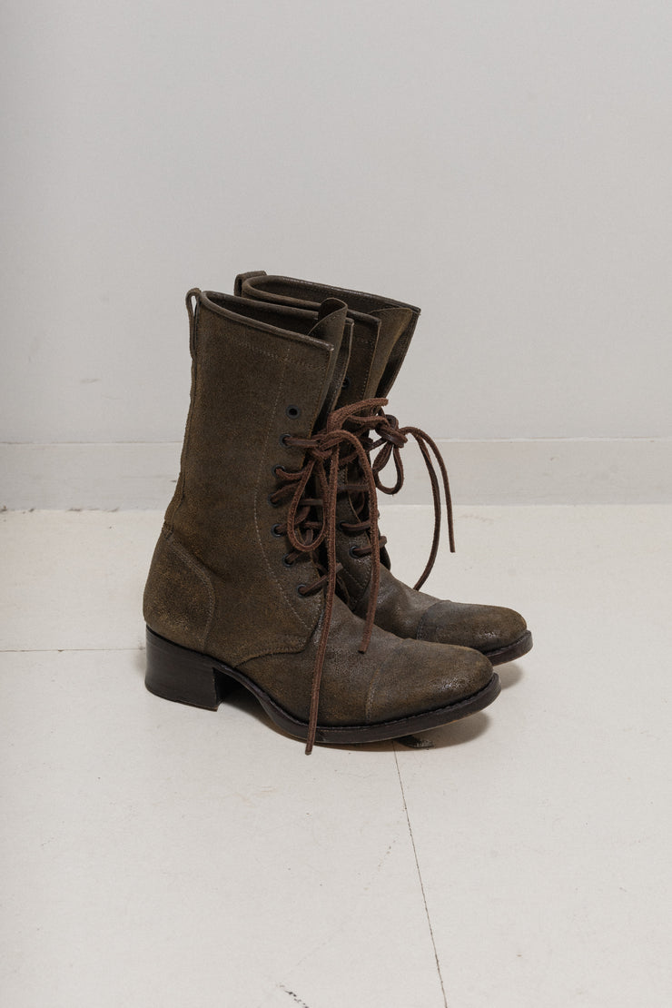 CARPE DIEM - Brushed suede leather high lace up boots