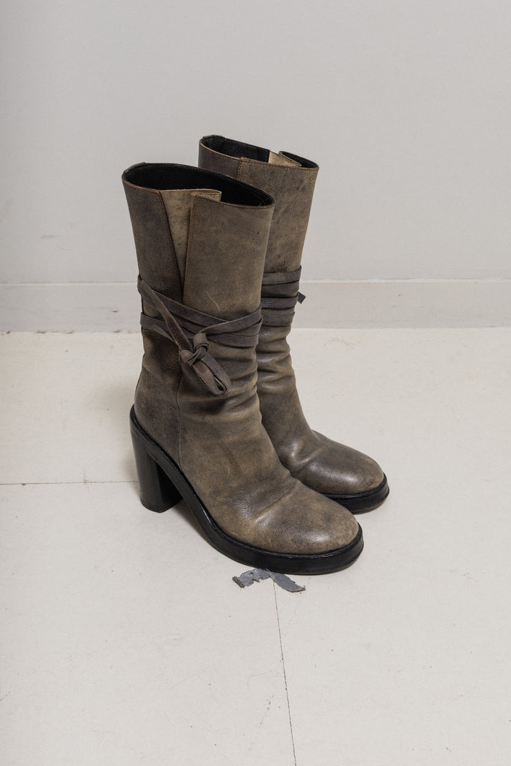 ANN DEMEULEMEESTER - High leather boots with straps