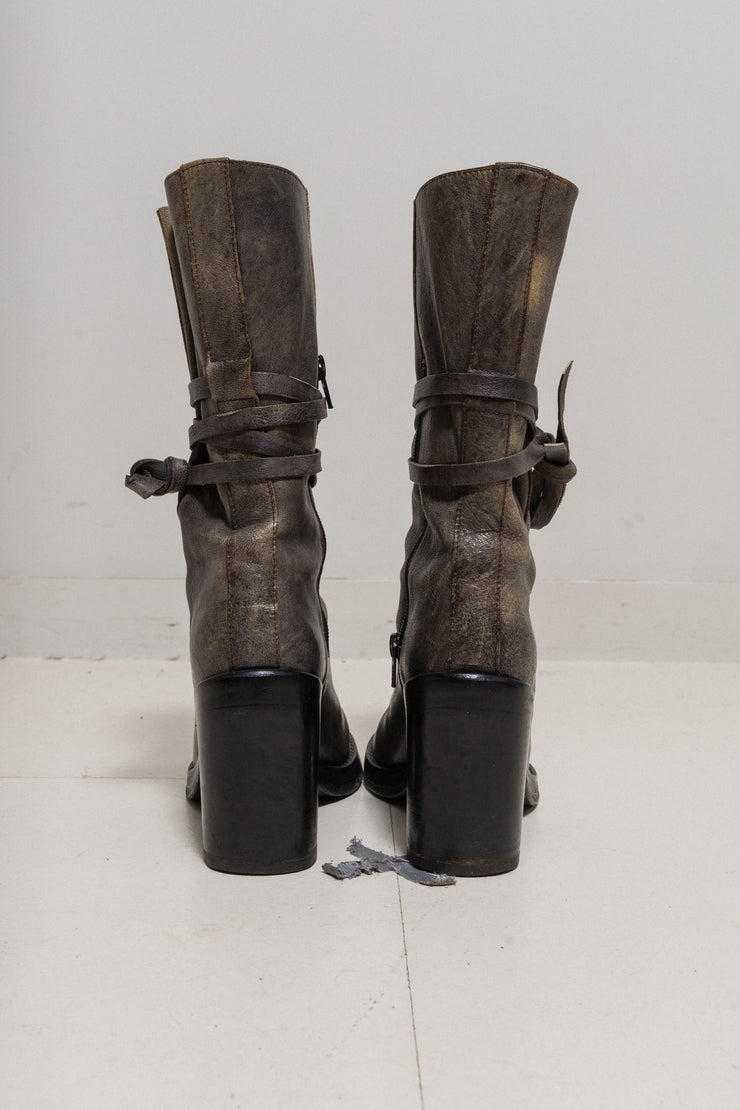 ANN DEMEULEMEESTER - High leather boots with straps