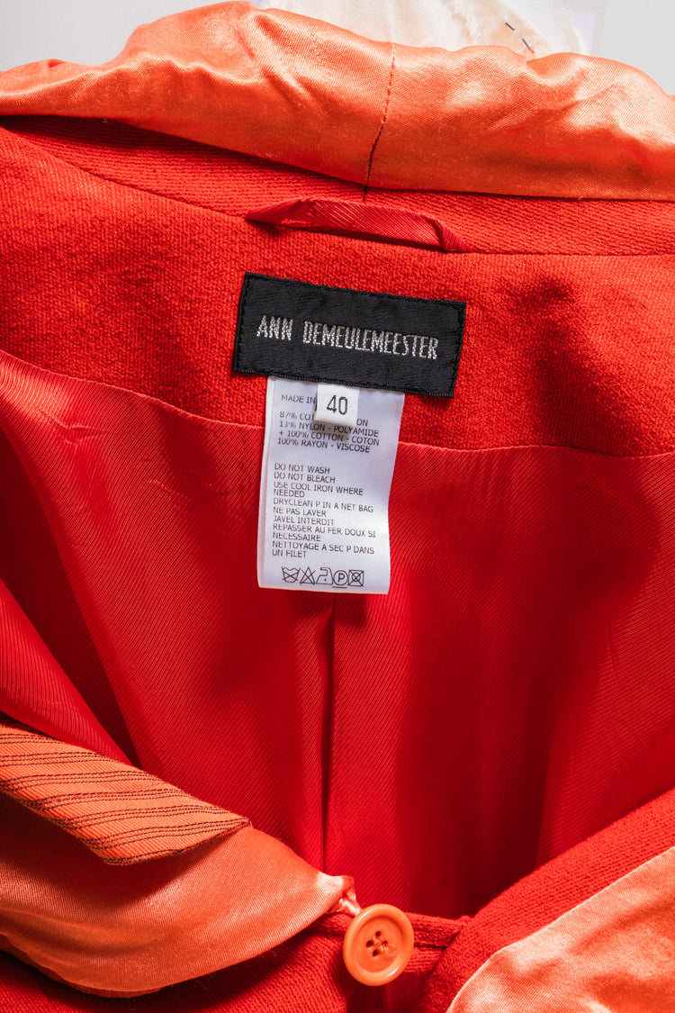 ANN DEMEULEMEESTER - SS05 Red orange cotton blend jacket with
