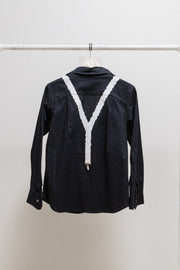 UNDERCOVER - SS04 « Languid » Deformed cotton shirt with faux suspenders (runway)