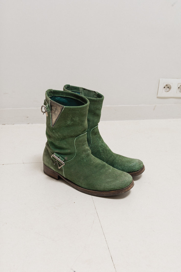 UNDERCOVER - FW04 « But Beautiful » Suede engineer boots with monster teeth plate and deformed buckles