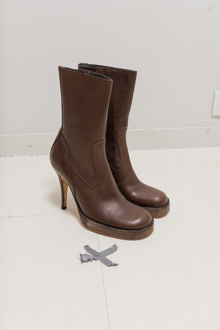 RICK OWENS x REVILLON - Chocolate brown leather ankle boots