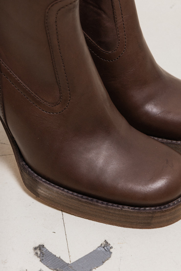 RICK OWENS x REVILLON - Chocolate brown leather ankle boots