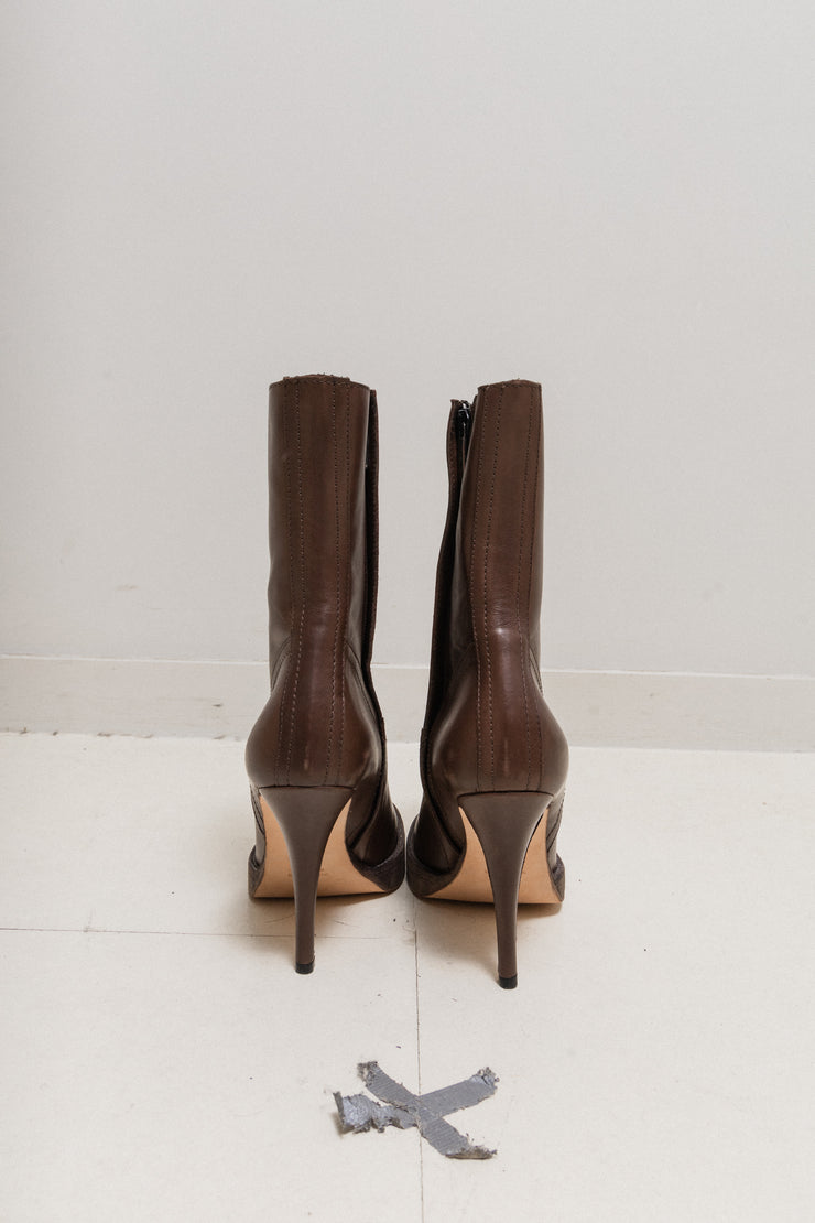 RICK OWENS x REVILLON - Chocolate brown leather ankle boots