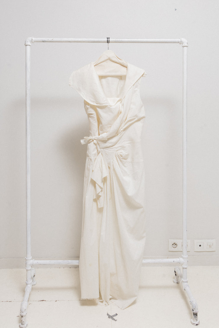 RICK OWENS - SS06 "TUNGSTEN" Silk and cotton long wrap draped milk dress