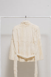 (New arrival) ANN DEMEULEMEESTER - FW10 Rabbit fur cape with high neck and belt (runway)