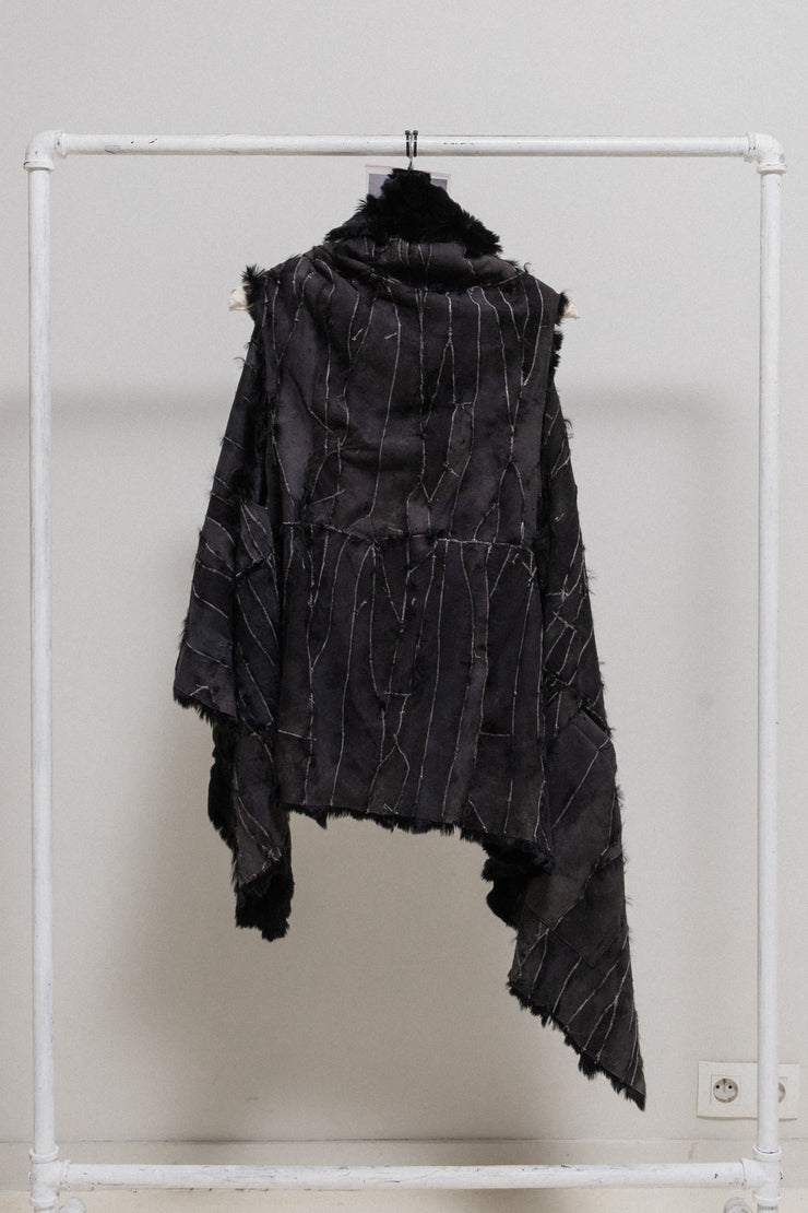 (New arrival) ANN DEMEULEMEESTER - Leather patchwork reversible fur vest