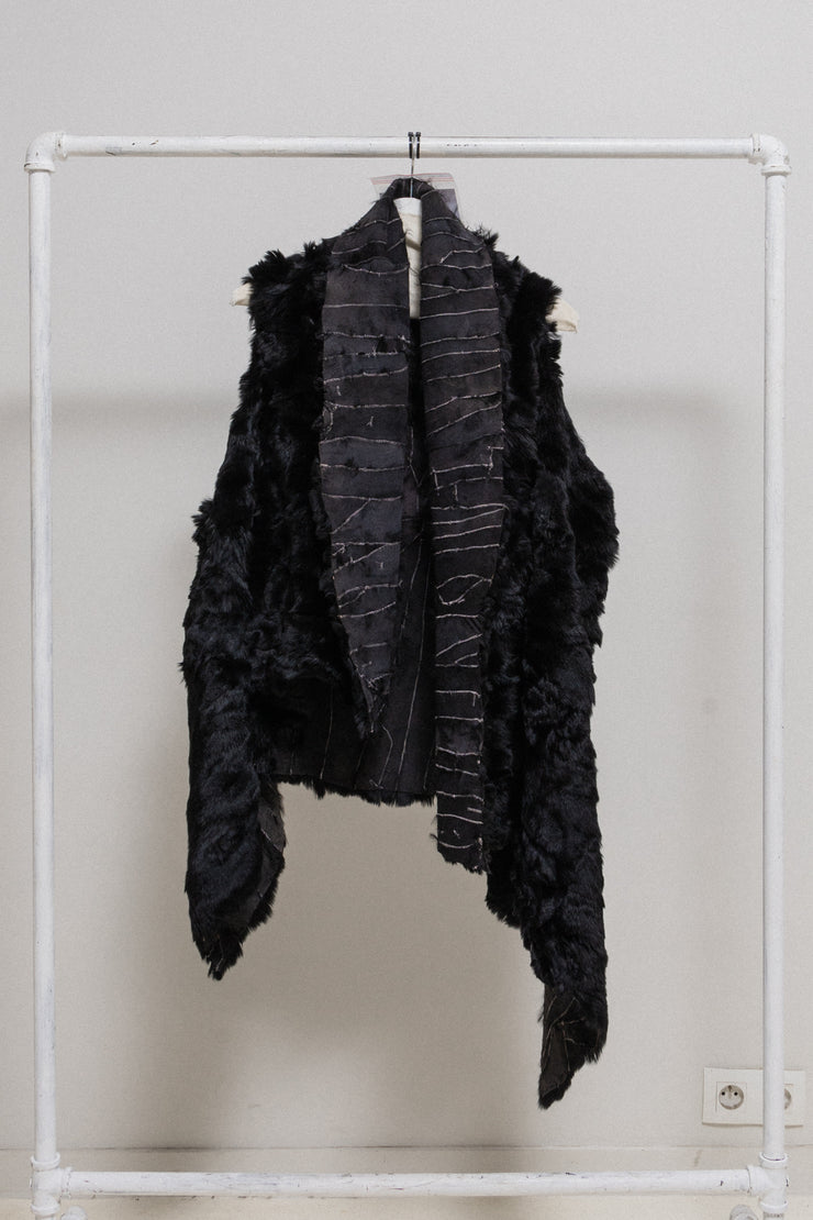 (New arrival) ANN DEMEULEMEESTER - Leather patchwork reversible fur vest