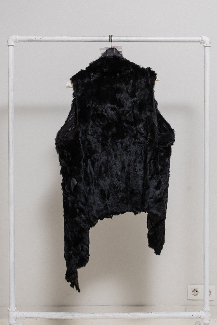 (New arrival) ANN DEMEULEMEESTER - Leather patchwork reversible fur vest