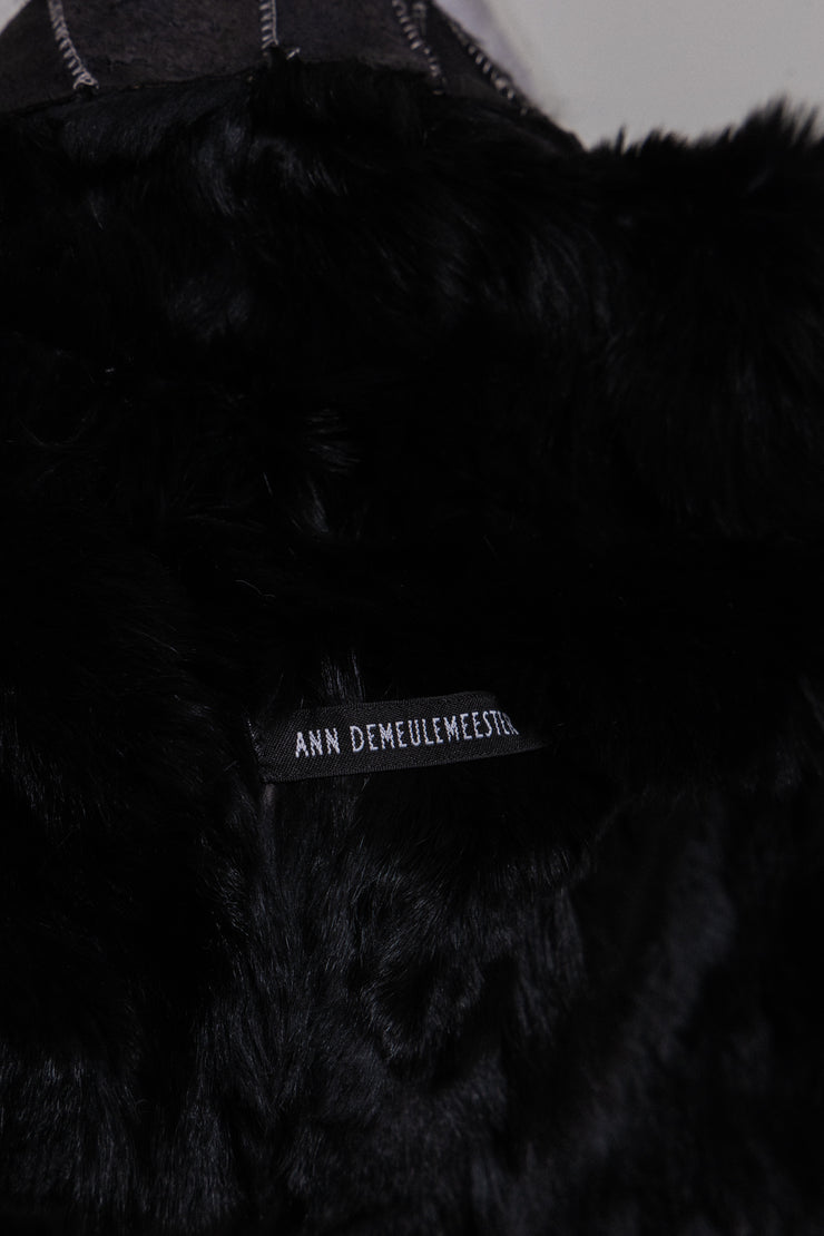 (New arrival) ANN DEMEULEMEESTER - Leather patchwork reversible fur vest