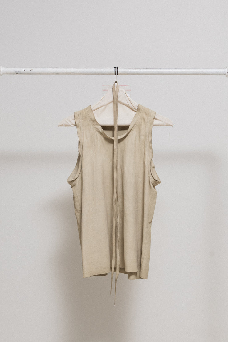 (New arrival) ANN DEMEULEMEESTER - Beige leather top with waist straps