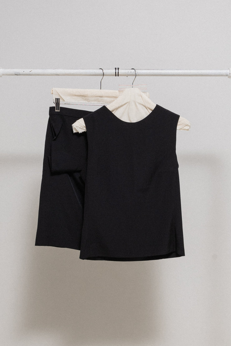 (New arrival) ANN DEMEULEMEESTER - FW98 Fleece wool darted top and folded mini skirt set