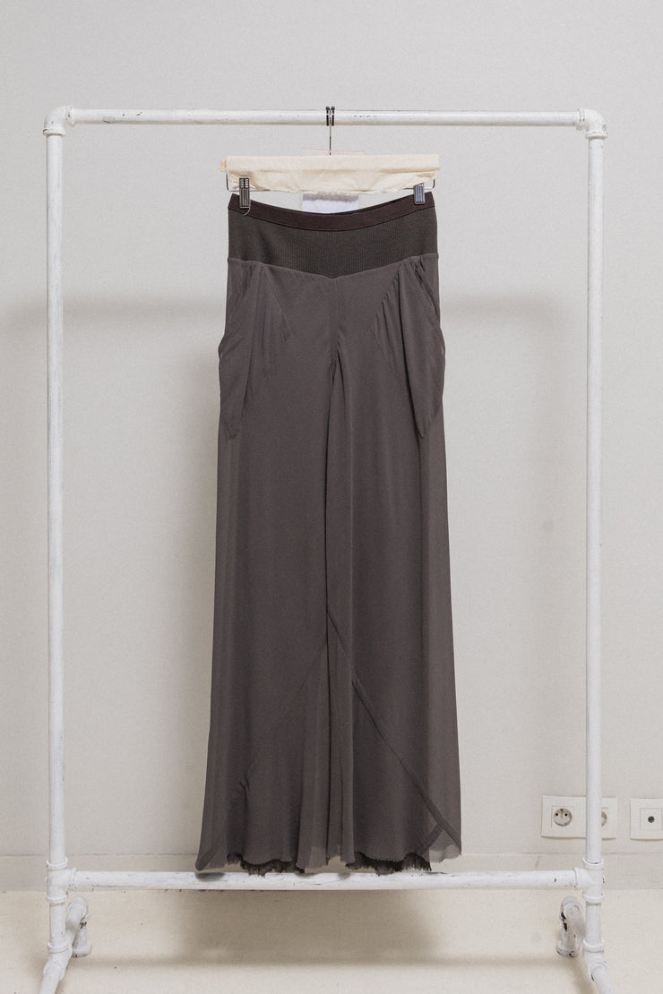 (New Arrival) RICK OWENS - SS07 "WISHBONE" Wide silk pants with bias seams and ribbed waist