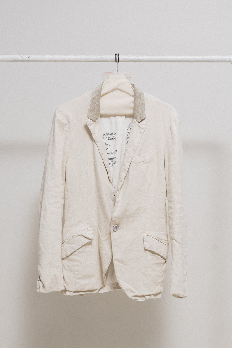 (New Arrival) ISAMU KATAYAMA BACKLASH - Shell linen and cotton poem lined jacket with pig skin collar