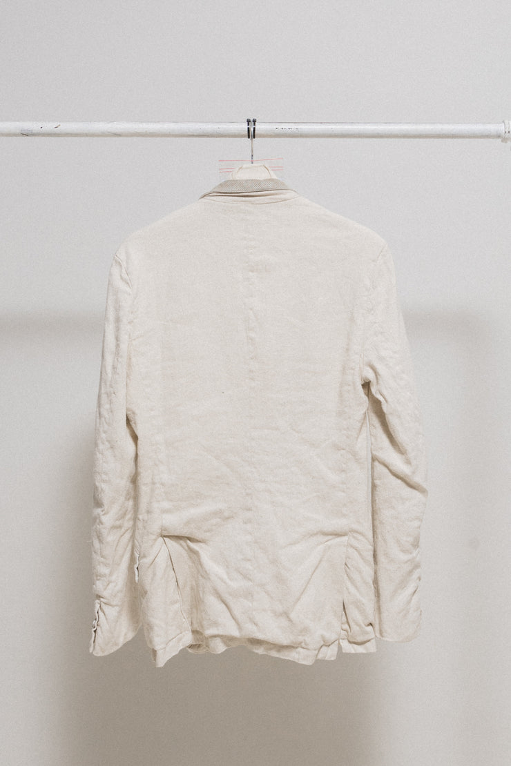 (New Arrival) ISAMU KATAYAMA BACKLASH - Shell linen and cotton poem lined jacket with pig skin collar