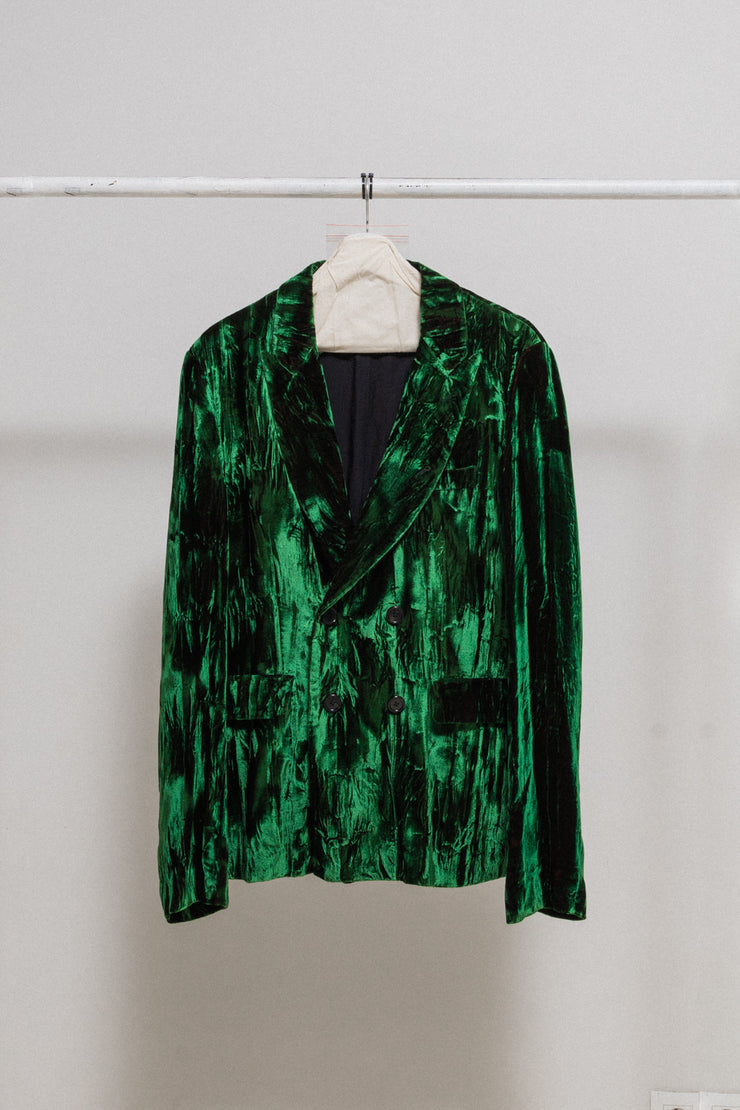 (New arrival) ANN DEMEULEMEESTER - FW17 Green velvet jacket with red iridescence (runway)