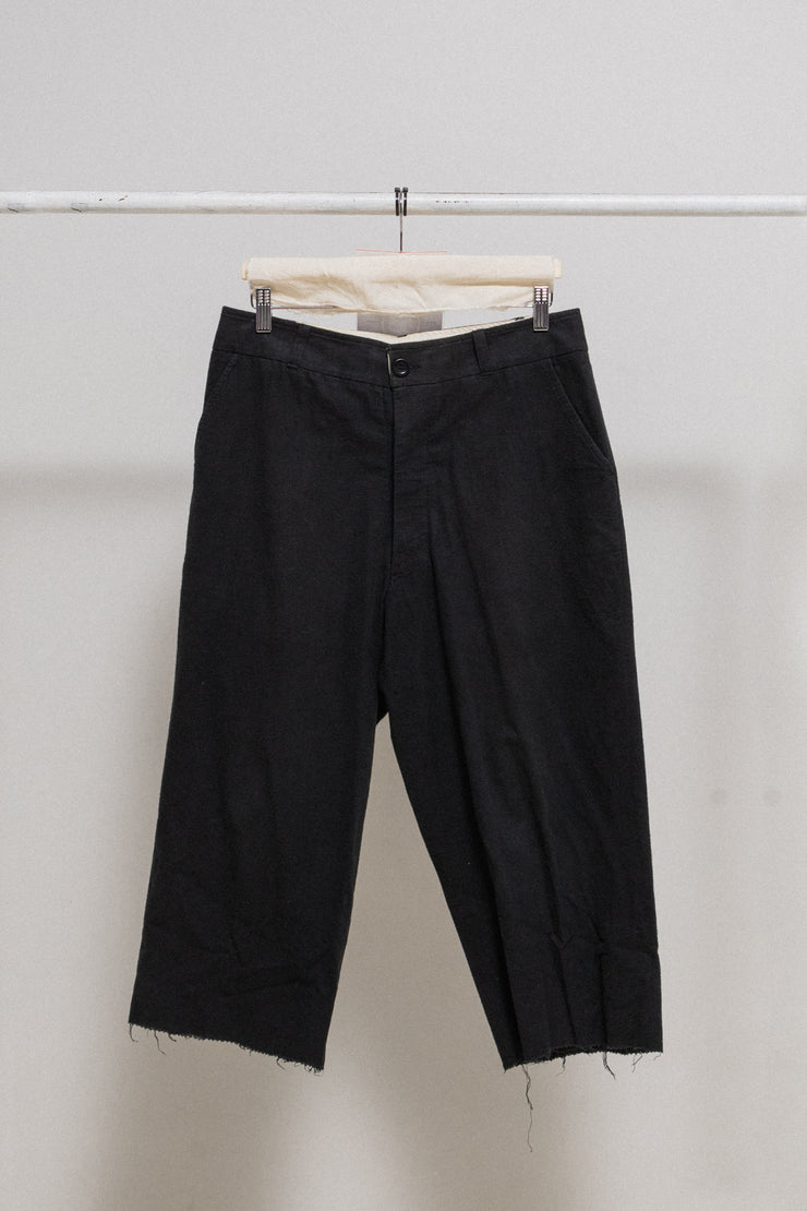 (New Arrival) RICK OWENS - FW03 "TRUCKER" Wide textured cotton pants with frayed hem