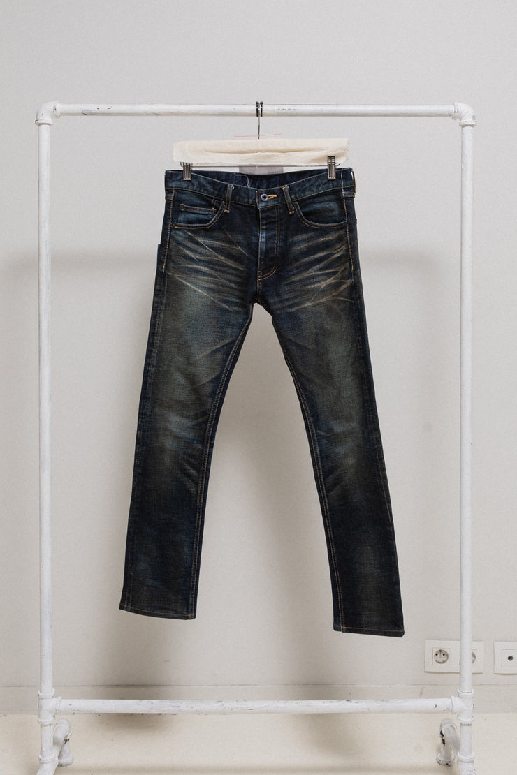 (New Arrival) ISAMU KATAYAMA BACKLASH - Washed blue denim with leather details