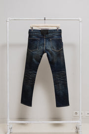 (New Arrival) ISAMU KATAYAMA BACKLASH - Washed blue denim with leather details