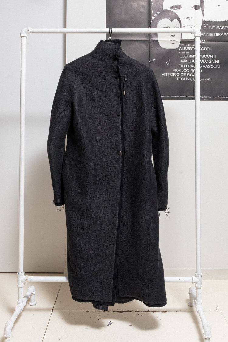 BORIS BIDJAN SABERI - Heavy wool and linen long coat with frayed