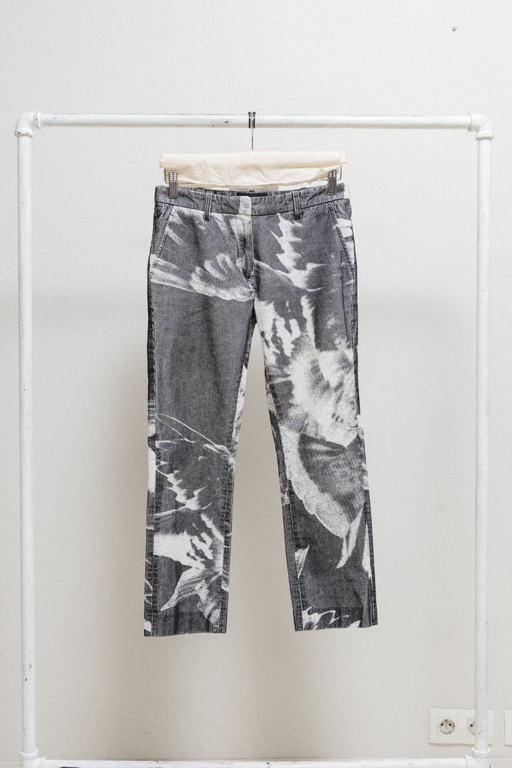 ANN DEMEULEMEESTER - SS10 Ribbed cotton pants with bird print