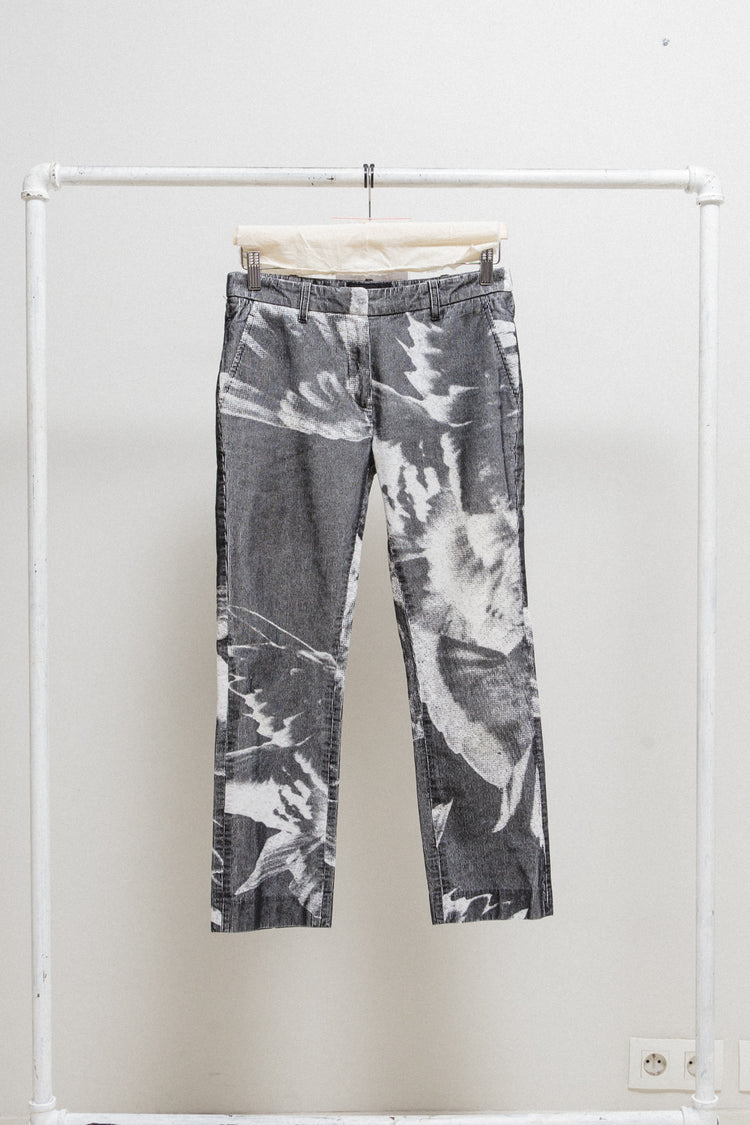 ANN DEMEULEMEESTER - SS10 Ribbed cotton pants with bird print – L ANN DEMEULEMEESTER - SS10 Ribbed cotton pants with bird print – L