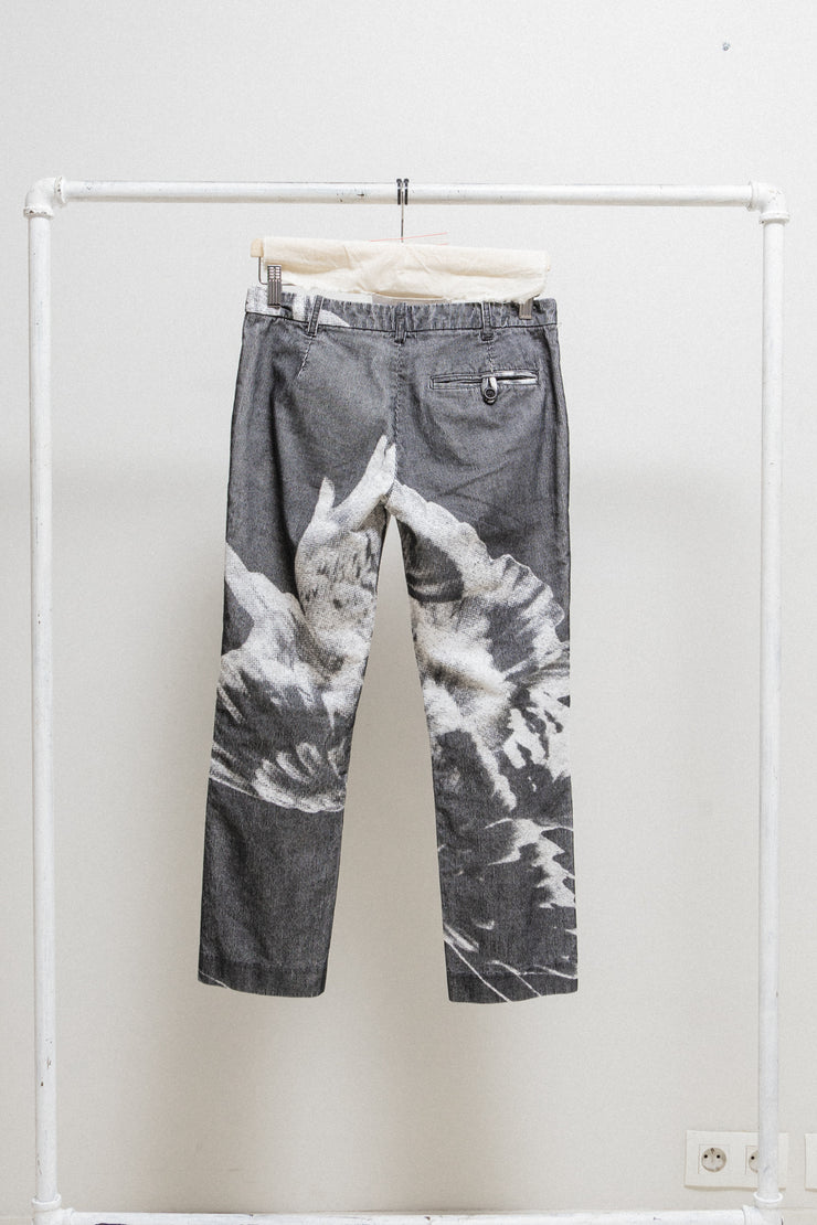 ANN DEMEULEMEESTER - SS10 Ribbed cotton pants with bird print
