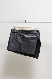 ANN DEMEULEMEESTER - Early 00’s Mini leather wrap up skirt with buckled strap belt