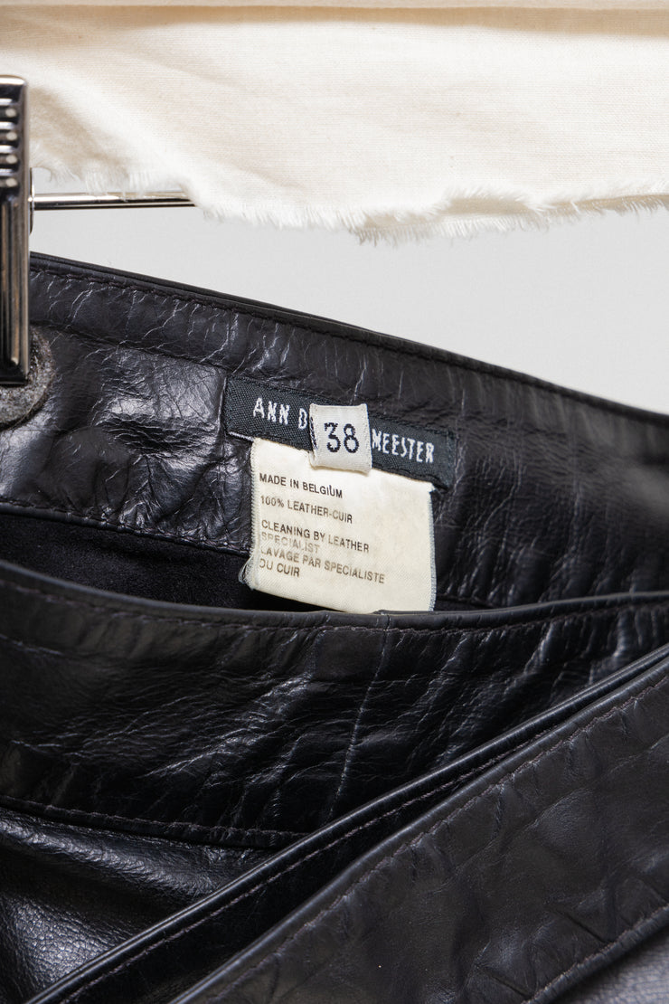 ANN DEMEULEMEESTER - Early 00’s Mini leather wrap up skirt with buckled strap belt