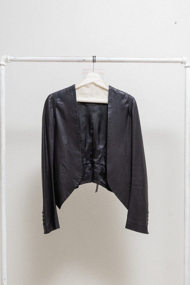 ANN DEMEULEMEESTER - Leather jacket with back strap detail