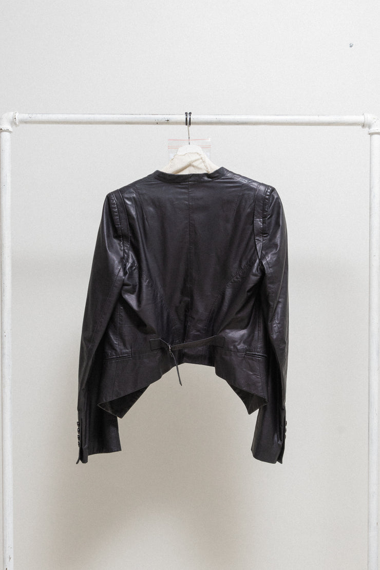ANN DEMEULEMEESTER - Leather jacket with back strap detail